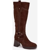 Boto Warm women's heeled boots with stitching chocolate Alessara | ePonuda.com