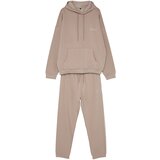 Trendyol Men's Mink Oversize Hooded Elastic Legs Embroidered Welded Fleece Tracksuit Set | Shoptok.si