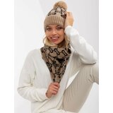 Fashion Hunters Beige and black lady's winter cap with pompom Cene