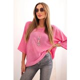 Kesi Włoski Women's linen-cotton short-sleeve blouse pink Cijene