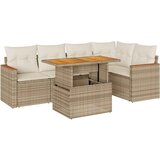 Maison Chic Seti vrtnega pohištva - Vrtna garnitura - Vrtni pohištvo set z blazinami 6-delna bež ratan/akacija, (21796583) | Shoptok.si