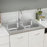 vidaXL Dvojno kuhinjsko pomivalno korito srebrno 800x600x155 mm, (21822684) | Shoptok.si