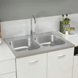 vidaXL Kuhinjski sudoper s dvije kadice srebrni 800x600x155 mm čelični