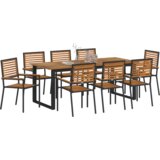 vidaXL Set za vrtno objedovanje od 9 dijelova Crni Poli Rattan Akacija, Složive vrtne stolice s jastucima 2 kom Crni Poli Rattan | shoptok.hr