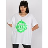 Fashion Hunters White and green t-shirt with an application and a round neckline Cene