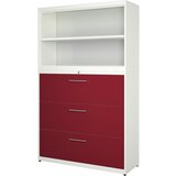 mauser Kombinirana omara s predali za obešalne mape, širina 1200 mm, čista bela / rubinasto rdeča | Shoptok.si