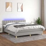  Box spring postelja z vzmetnico LED sv. siva 160x200 cm blago, (20937052) Cene
