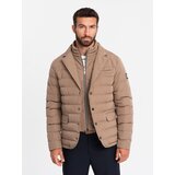 Ombre Men's quilted jacket with jacket cut - beige Cene