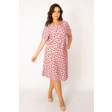 Şans Women's Plus Size Colorful Woven Viscose Fabric Front Pat Buttoned Waist Belted Dress | Shoptok.si