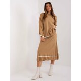Fashion Hunters Camel ribbed knitted set with skirt Cene