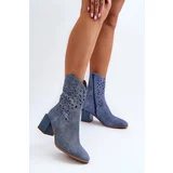 Kesi Blue Irvelame denim ankle boots with an openwork upper on the block