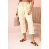 Kesi Włoski Women's linen cotton pants with a belt - yellow Cijene