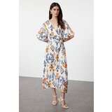 Trendyol Multicolored Ethnic Belted Patterned A-Line Double Breasted Collar Woven Dress
