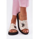 VINCEZA Ladies Leather Slippers With Brooch | shoptok.hr