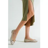 Capone Outfitters Capone Hana Trend Glittery Snake Pattern Gold Women's Flats.