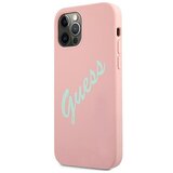 Guess GUHCP12MLSVSPG Big Logo silikonski ovitek za iPhone 12 / 12 Pro - roza z napisom | Shoptok.si