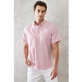 ALTINYILDIZ CLASSICS Men's White-burgundy Slim Fit Slim Fit Button-down Collar Striped Shirt cene