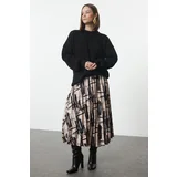 Trendyol Multicolored Patterned Pleated Satin Fabric Midi Length Woven Skirt