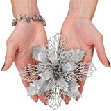  Božićni ukras “Božićna zvijezda” srebrna - promjer 16 cm | shoptok.hr