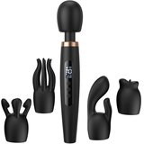 SuperLove Deluxe Massage Wand Kit with 4 Attachments & LED Display Black Cene