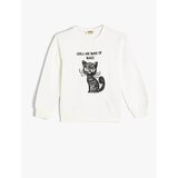 Koton Sweatshirt Cat Printed Crew Neck Long Sleeve Cotton Cene