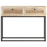 Maison Chic konzolna miza - miza ob steni 100x35x76 cm trden mangov les in naravni trst, (21786158) Cene