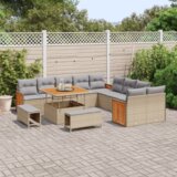 vidaXL 13-delni vrtni kavč set z blazinami bež poli ratan akacija | Shoptok.si