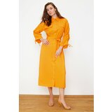 Trendyol Orange Belted Adjustable Detailed Detailed Cotton Woven Shirt Dress Cene