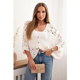 Kesi Włoski Ladies' summer openwork sweater with short sleeves and loose fit ecru | shoptok.hr