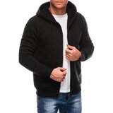 Edoti Men's BASIC unbuttoned hooded sweatshirt - black