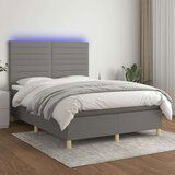 vidaXL Box spring postelja z vzmetnico LED temno siva 140x190 cm blago | Shoptok.si