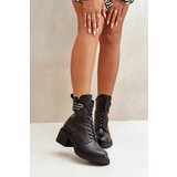 VINCEZA Women's Ankle Boots On Chunky Heels Insulated Made Of Natural Leather Black 66682 | Shoptok.si