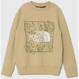 The North Face Otroški bombažen pulover NEW GRAPHIC CREW bež barva