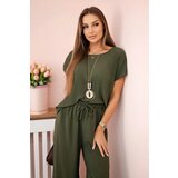 Kesi Włoski Viscose set pleated blouse + trousers khaki | Shoptok.si