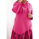 Kesi Włoski plus size women's cotton dress with a hood and ruffle pink | Eponuda.ba