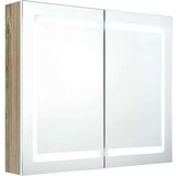 vidaXL LED kopalniška omarica z ogledalom bela in hrast 80x12x68 cm | Shoptok.si