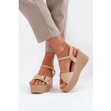 Boto Wedge Heeled Sandals With Buckle Khaki Liniella | Shoptok.si