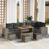 vidaXL 10-delni vrtni kavč set z blazinami siva poli ratan akacija | Shoptok.si