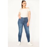 Şans Women's Plus Size Navy Blue Washed Effect 5 Pocket Lycra Jeans Cene