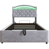 Lumor Postelja s predalom za otroka 90x200 cm - Žamet - Z LED - Z USB - Siva, (22155906) | Shoptok.si
