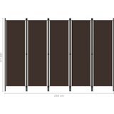 vidaXL Sobna pregrada s 5 panela smeđa 250 x 180 cm | shoptok.hr