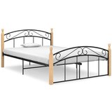 Kovina Posteljni okvir črna kovina in trdna hrastovina 140x200 cm | Shoptok.si