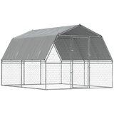 vidaXL Pasji boks s streho in vrati srebrno pocinkano jeklo - - Srebrna - 53.6 - 375 x 285 x 230 cm - 2025- | Shoptok.si