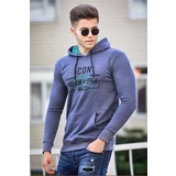 Madmext Navy Blue Printed Hoodie Sweatshirt 4376