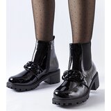 Gemre Black patent insulated ankle boots with a Leo buckle | Shoptok.si