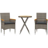  3-dijelni bistro set s jastucima sivi poliratan i drva bagrema | shoptok.hr