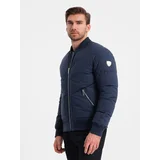 Ombre Men's quilted bomber jacket with metal zippers - navy blue