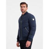 Ombre Men's quilted bomber jacket with metal zippers - navy blue cene