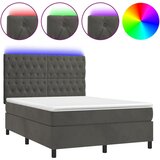 vidaXL Box spring postelja z vzmetnico LED temno siva 140x190 cm žamet, (20789433) Cene