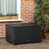 Outsunny Vrtni prtljažnik iz ratana in jekla, zunanji zaboj za shranjevanje s pokrovom, 95x60x58 cm, črn, (20754004) | Shoptok.si